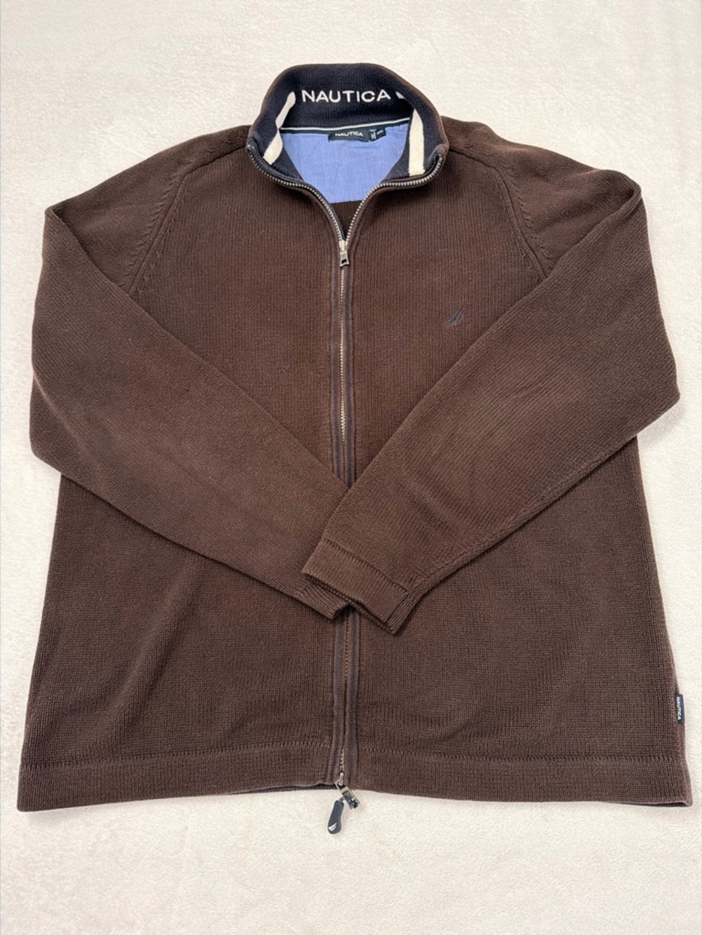 Nautica Men’s Brown Full-Zip Knit Sweater